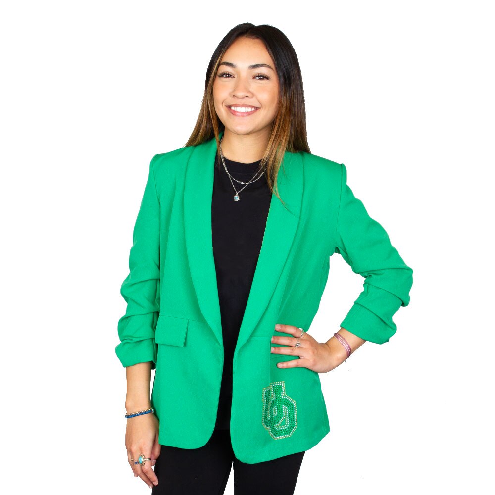 Interlocking UO, Green, Coat/Jacket, Polyester Blend, Women, Moving Forward, Mascot, Embellished, Gameday, Blazer, 994096